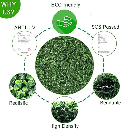 Miniatura 4 de 12 paneles artificiales de boj de 20 x 20 pulgadas, plantas de seto topiario con protección UV, tapetes de pared de césped sintético para