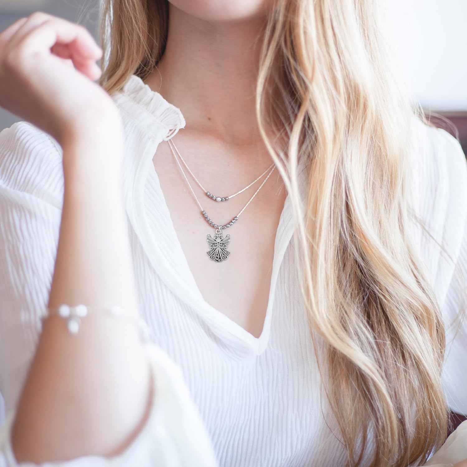 50PCS Metal Angel Charms for Jewelry Making, Alloy Antique Angel Wing Beads Bulk Fairy Cross Pendants Handmade Craft Supplies for Earring Bracelet Necklace DIY Craft (Gold & Silver) - Image 5