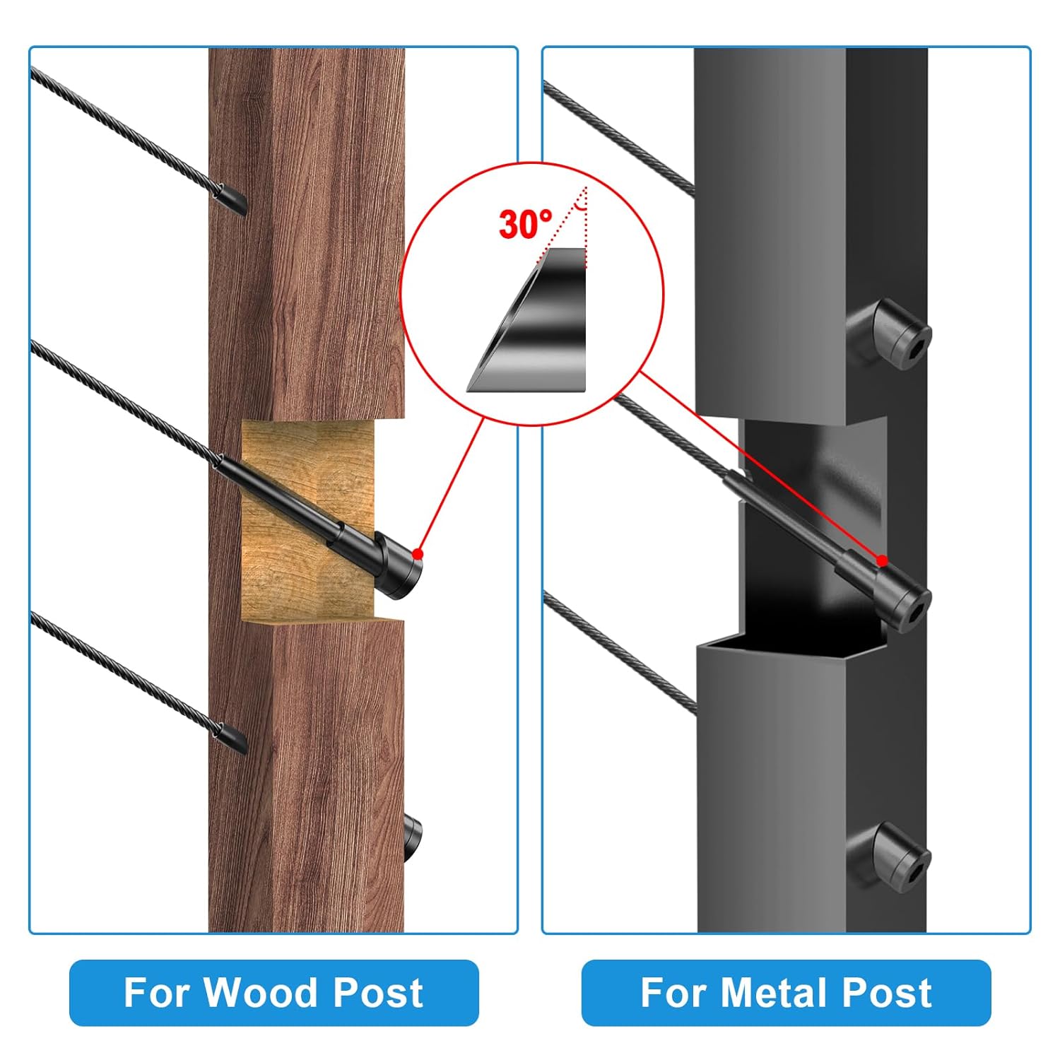 20 Pack Black 5/16" ID Angle Beveled Washer, 316 Stainless Steel 25 30 35 Degree Angle Washers for 1/8"&3/16" Cable Railing Kits, Marine Grade Deck Stair Railing Kit, Black Wire Railing, RG07