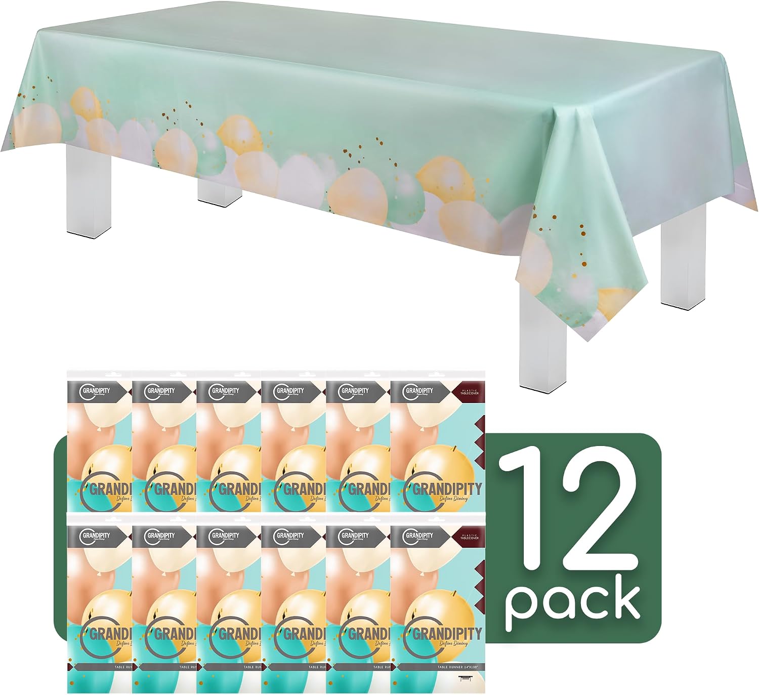 Grandipity Party Balloon Birthday 12 Pack Premium Disposable Plastic Tablecloth 54 Inch. x 108 Inch. Rectangle Table Cover