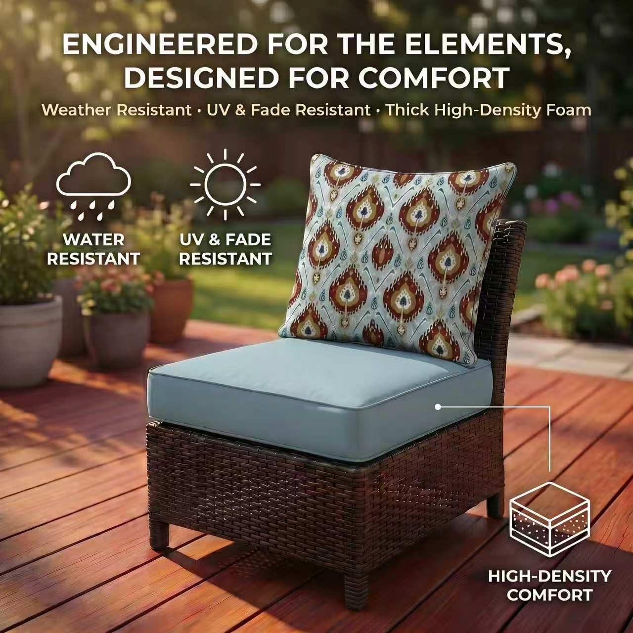 Outdoor Deep Seat Cushions 24x24x5 Inch, Waterproof Patio Chair Cushions, 2 Sets (4 Pcs: 2 Seat + 2 Back), Fade Resistant with Ties and Zipper for Garden,Floral Print