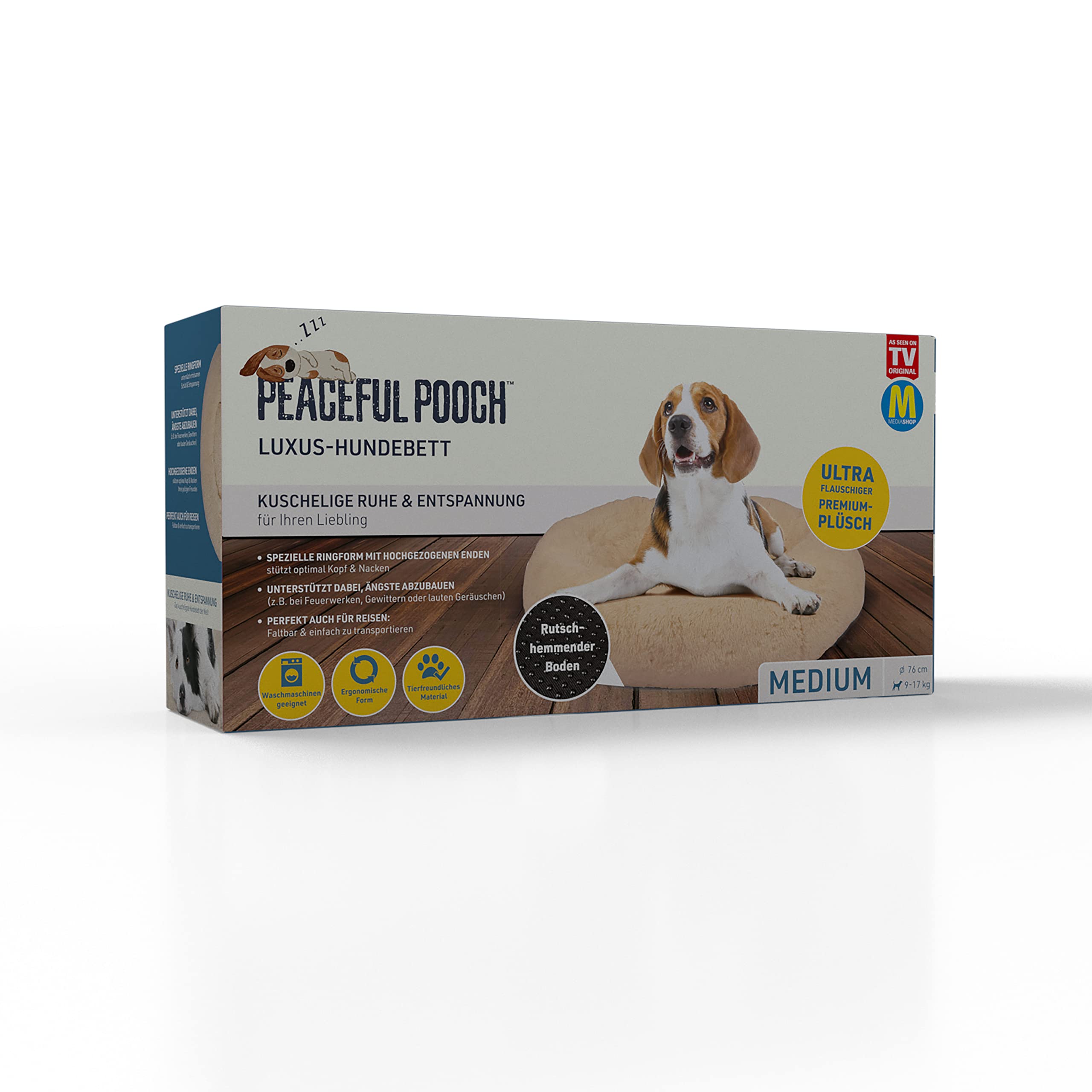 Mediashop Peaceful Pooch M - Flauschiges Hundebett & Katzenbett - gelenkschondendes Hundekissen - waschbarer Bezug - Hundekörbchen - Donut Kissen für Hunde & Katzen