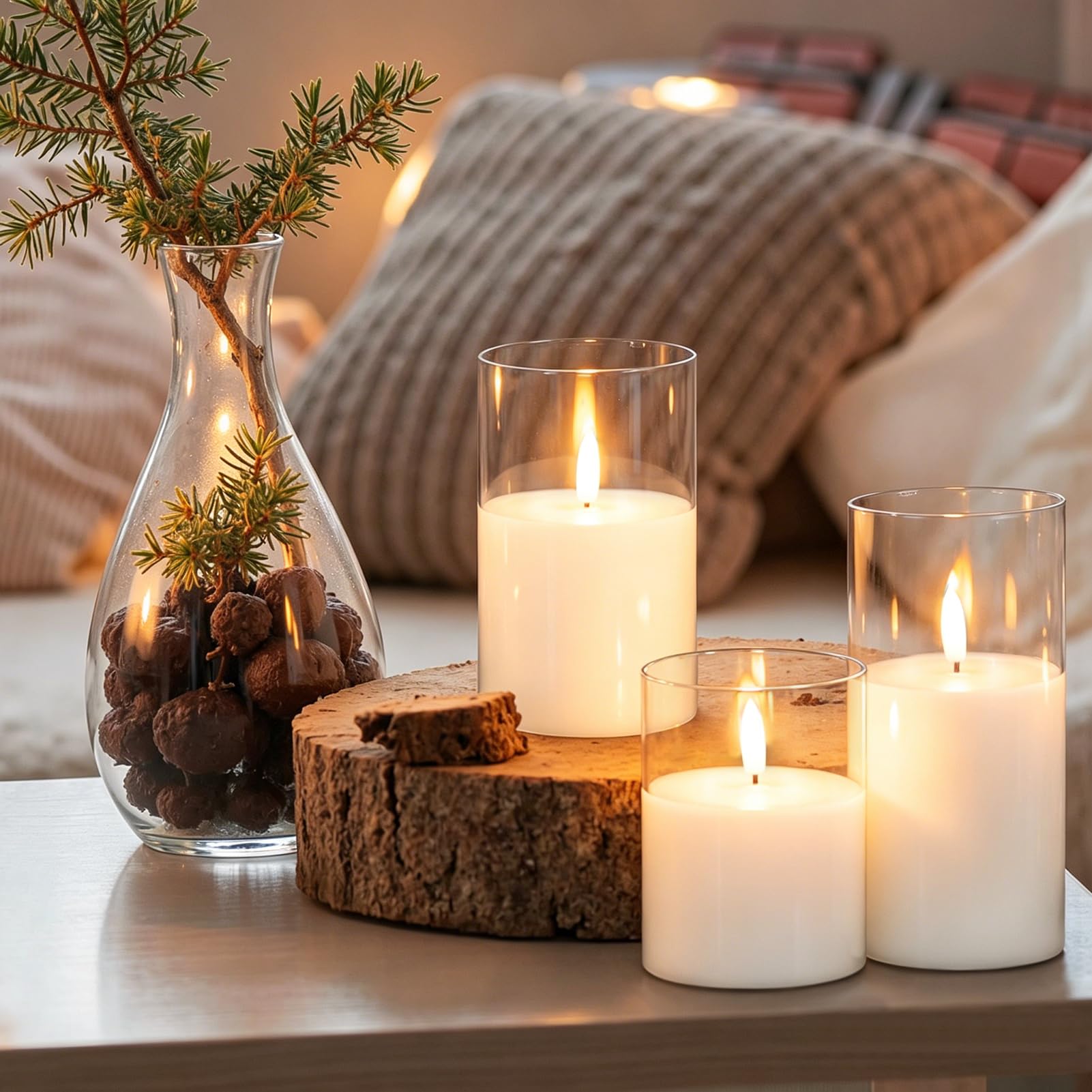 GenSwin Candele ricaricabili senza fiamma con timer remoto, candele a LED trasparenti a batteria con fiamma tremolante, vetro e vera cera, decorazione per la casa e le vacanze (set da 3, diametro 7,6