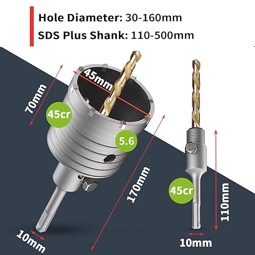 Miniatura 3 de Sierra de agujero de hormigón de 2.559 in, con vástago SDS Plus de 7.874 in y dientes de aleación de tungsteno, broca de sierra de pared de 2.5