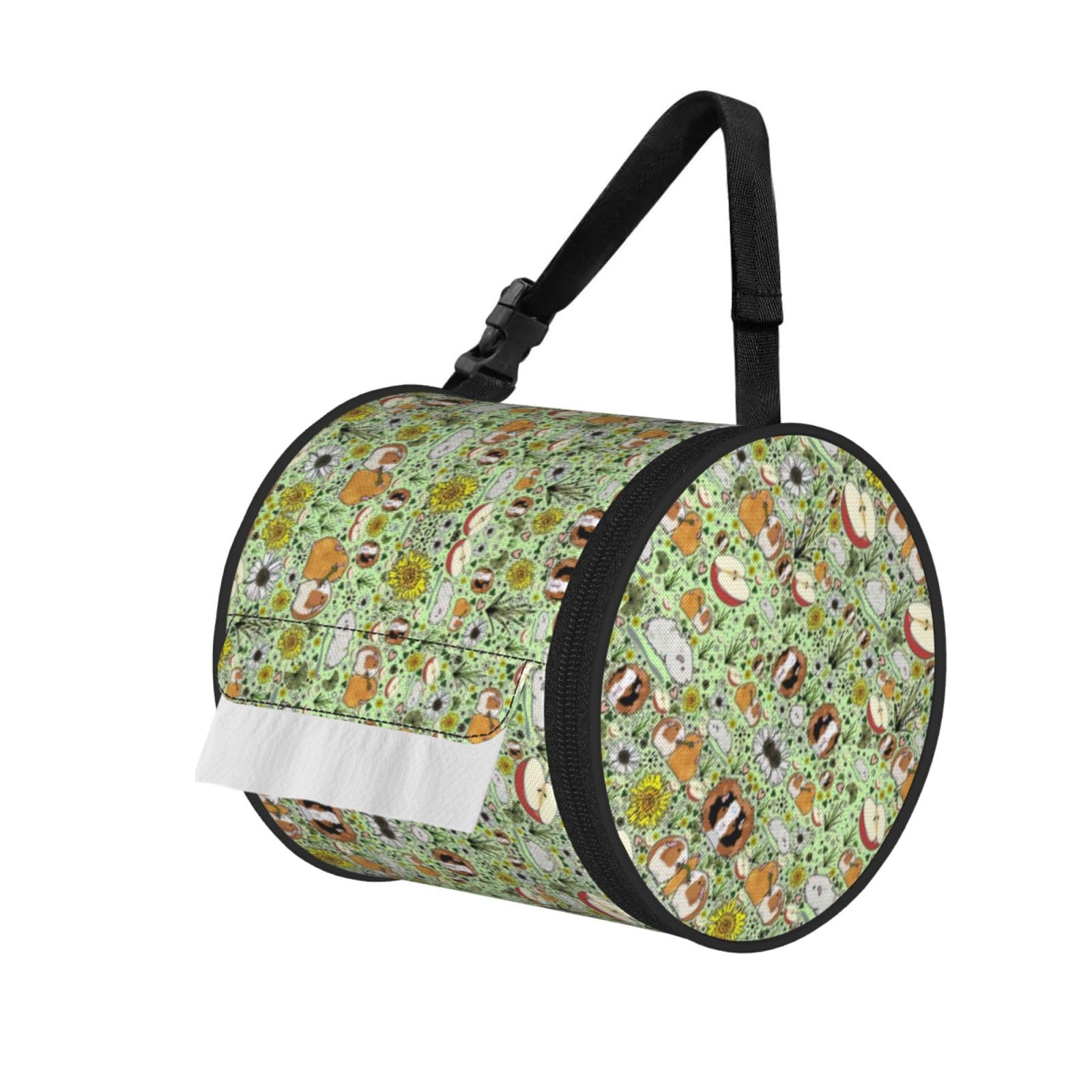 Guinea Pig Print Round Paper Tissue Holder With Shoulder Strap, Portable Roll Case For Caravan Travel Use