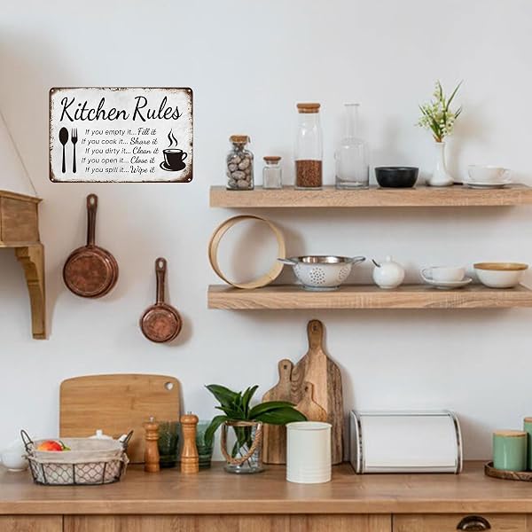Kitchen Rules Metal Funny Aluminum Sign Wall Decor for Kitchen, Dining Room, Cafe - 8x12 Inches Vintage Kitchen Decorative Sign with Humorous Rules (25199) - 5
