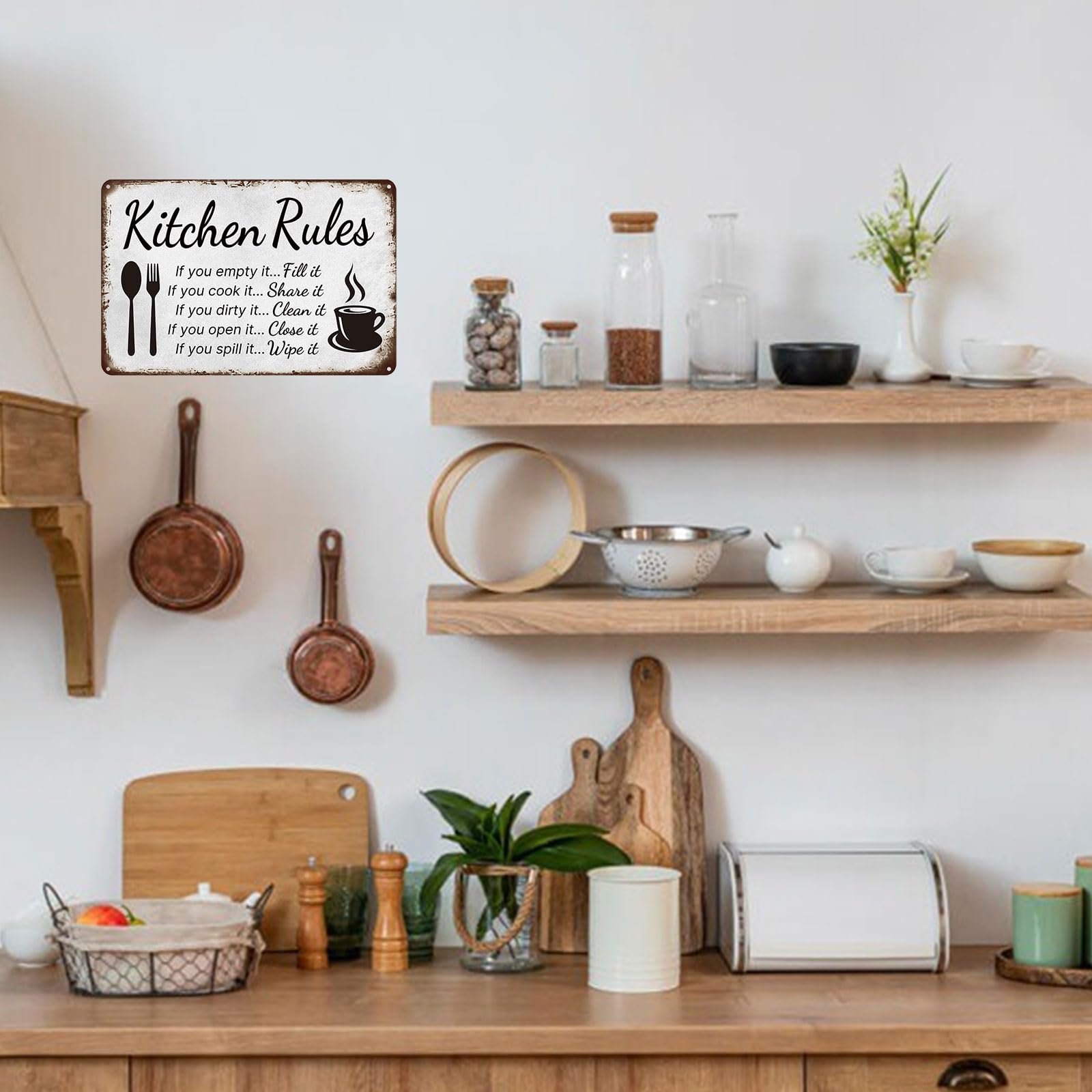 Kitchen Rules Metal Funny Aluminum Sign Wall Decor for Kitchen, Dining Room, Cafe - 8x12 Inches Vintage Kitchen Decorative Sign with Humorous Rules (25199) — view 5