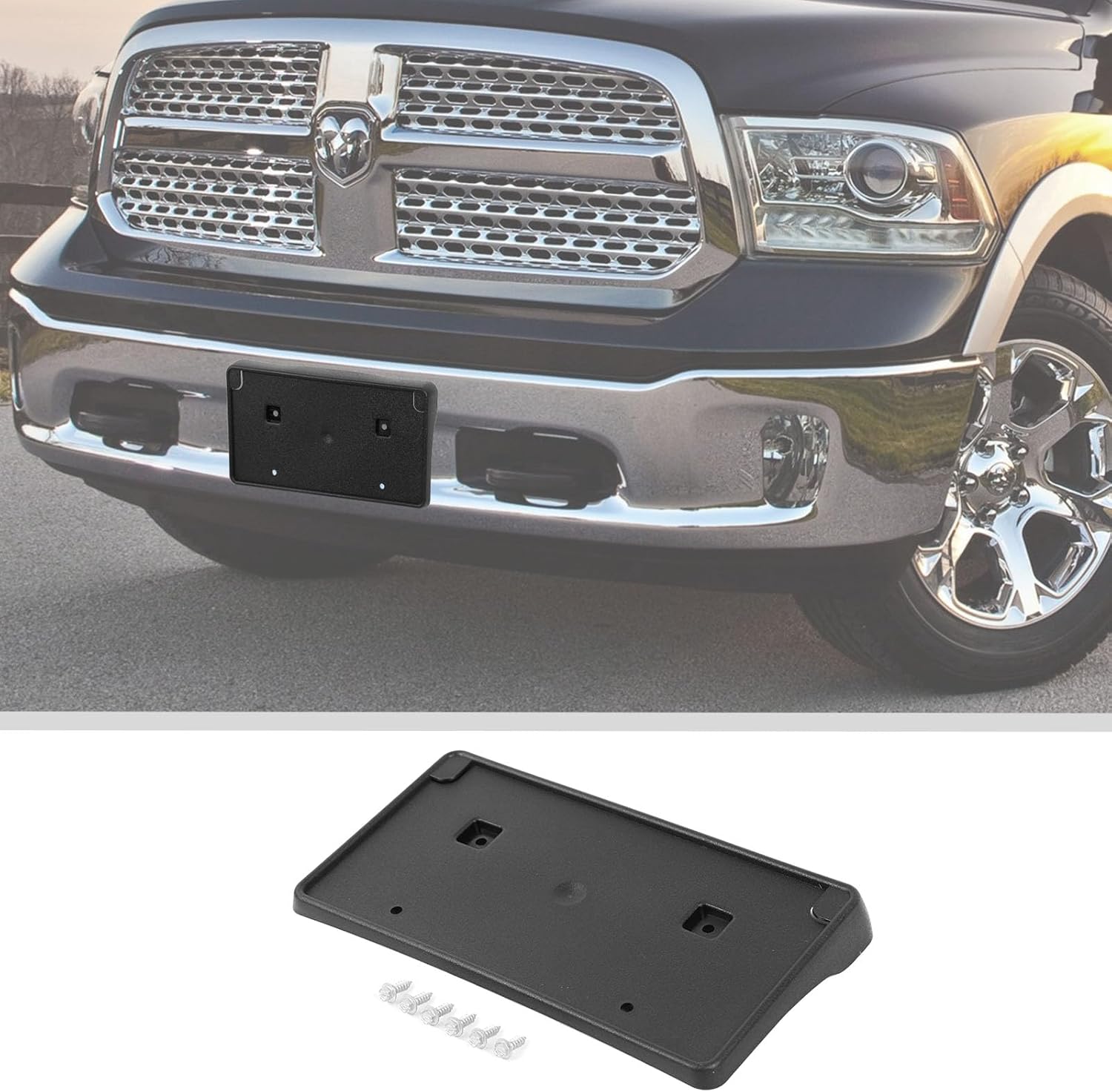 JWWY Front License Plate Frame Number Registration Tag Plate Holder Surround Bracket Fit for 2013-2018 Dodge RAM Exterior Accessories Black