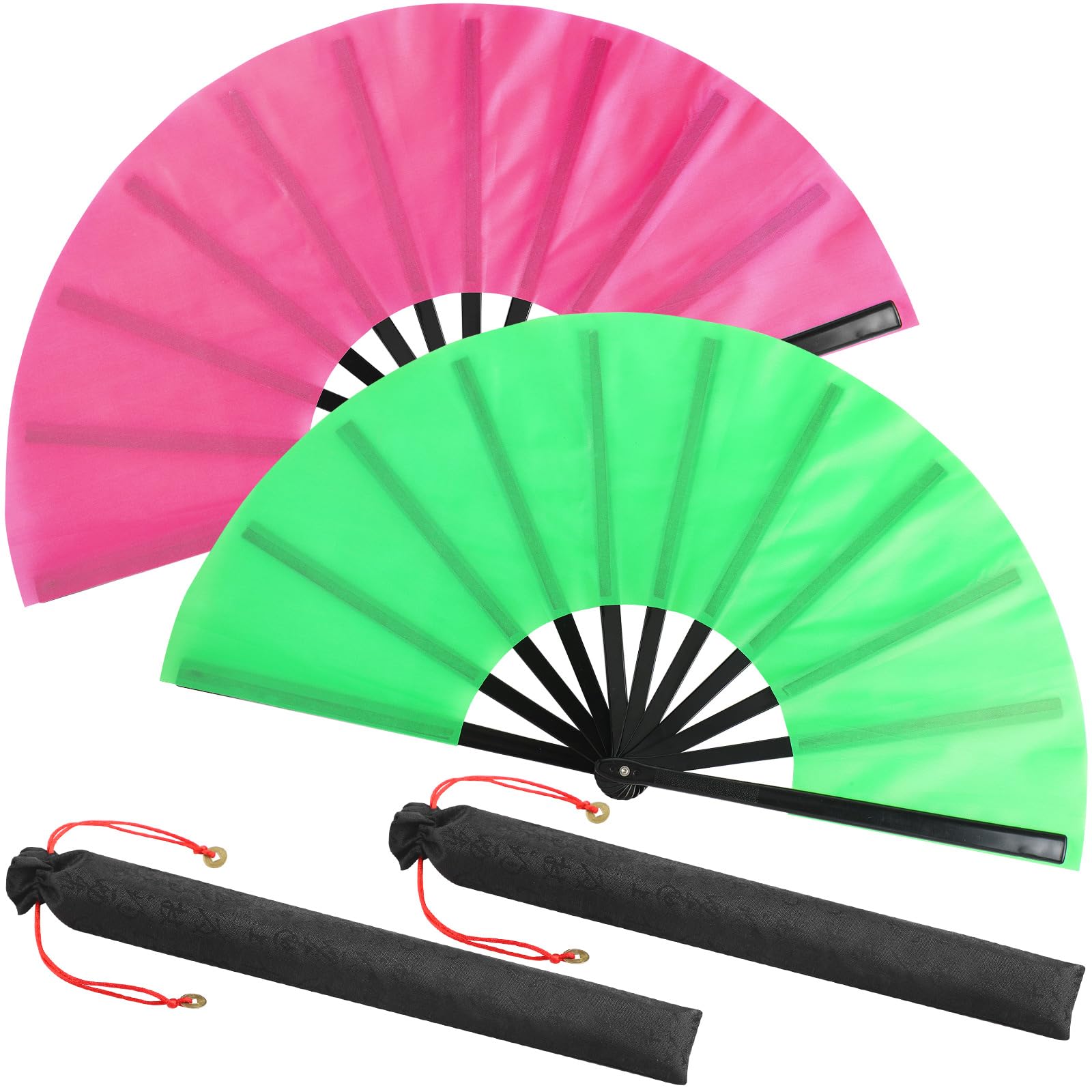 Maitys 2 Packs Large Folding Hand Fans 13'' Chinese Handheld Fan Large Clap Fans for Line Dancing, Tai Chi, Festival, Kung Fu, Martial Art, Gift,
