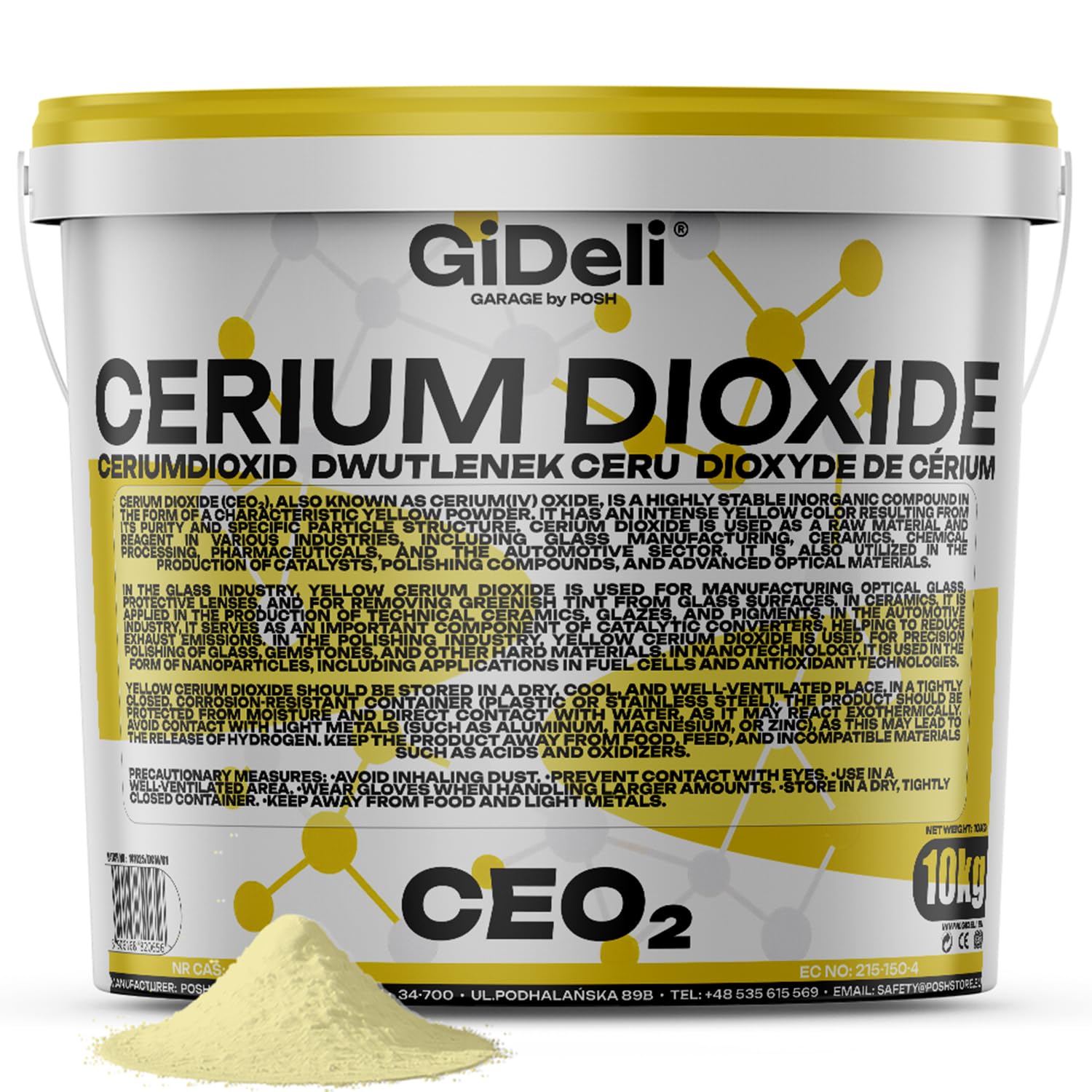 GiDeli Ceriumoxid (Ceroxid, CeO₂) - Glaspolitur 10kg Polierpulver – Kratzerentferner für Glas, Scheinwerfer, Windschutzscheibe, Spiegel & Acrylglas – Profi Poliermittel