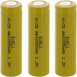3X Exell AA 1.2V 1000mAh NiCD Flat Top Rechargeable Batteries for Meters, radios, Hybrid Automobiles, high Power Static Applications (Telecoms, UPS and Smart Grid), Radio Controlled Devices