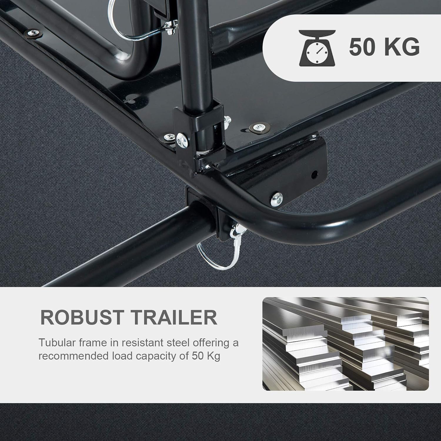 Aosom Foldable Bike Cargo Trailer Bicycle Cart Wagon Trailer w Hitch, 16   Wheels, 110 lbs Max Load   Black Image