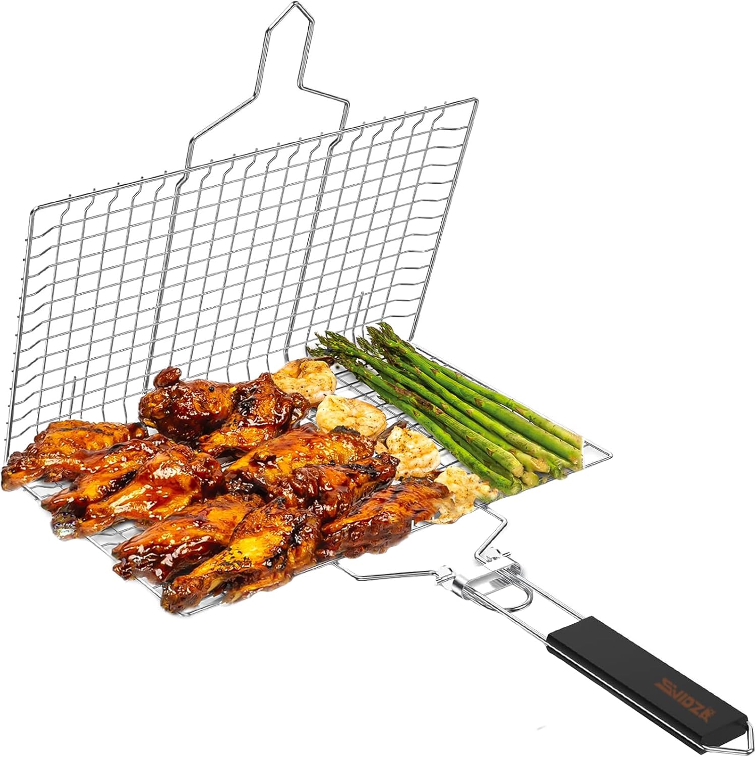 Fish Grill Basket, Svidza Portable Outdoor Non-Stick Grilling Basket for Fish, Vegetables, Shrimp and Steak. Thickened 304 Gardening Grill Netting Lasts Longer