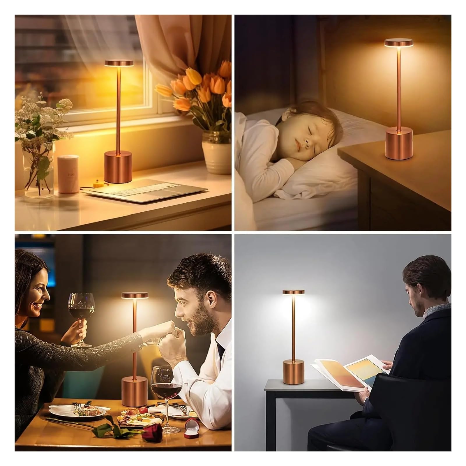 Lámpara LED de mesa con Sensor táctil, luz nocturna recargable de escritorio, lámpara de lectura for restaurante, Hotel, Bar, dormitorio, decoración