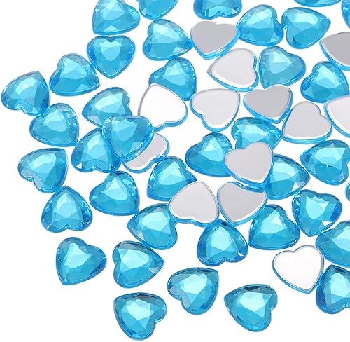 Miniatura 10 de MECCANIXITY 60 piezas de diamantes de imitación acrílicos de corazón de 0.59 pulgadas (0.591 in) con parte trasera plana, gemas de plástico