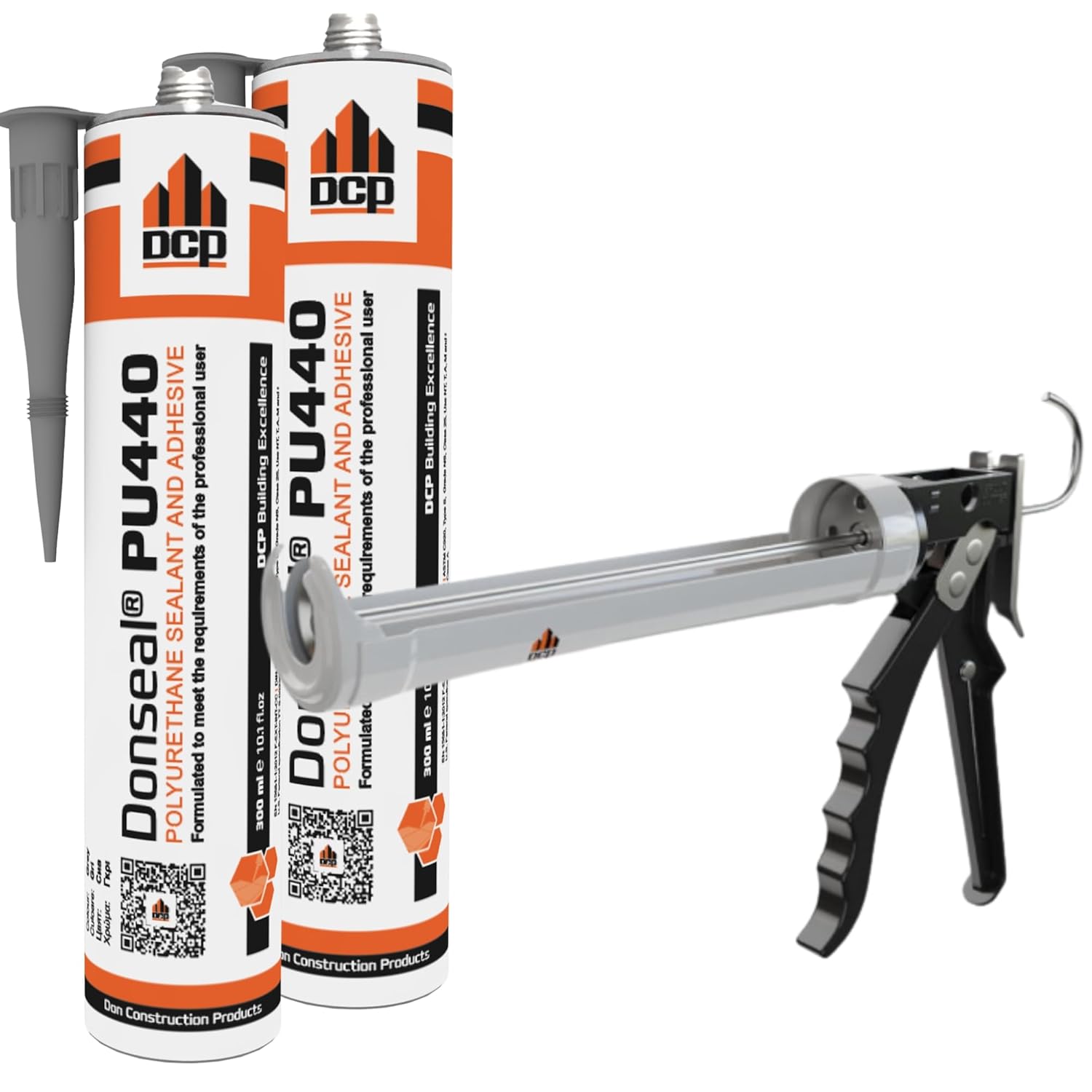 DCP Donseal PU440 Polyurethane Concrete Sealant 10 fl.oz. Cartridge 2-Pack and Professional Manual Gun 310 Caulking Gun with Wider Opening 10 oz.
