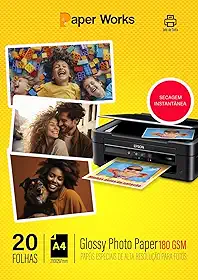 Papel Fotográfico A4 glossy 20 Folhas 180g brilho Paper Works Premium para impressora jato de tinta