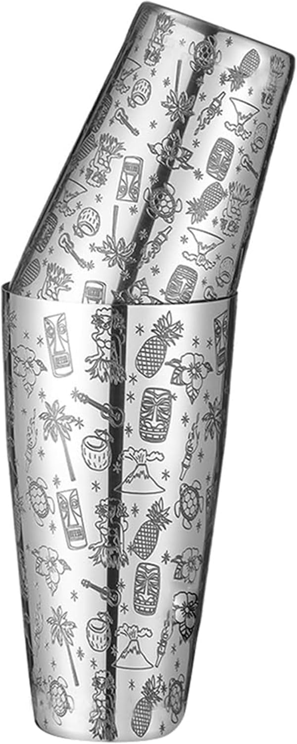 Stainless Steel Boston Shaker Tin with Etched Pattern - 2 Piece Unweighted Cocktail Shaker 18oz & 28oz, Martini Shaker Drink Mixer Professional Bartender Kits (royal pattern)