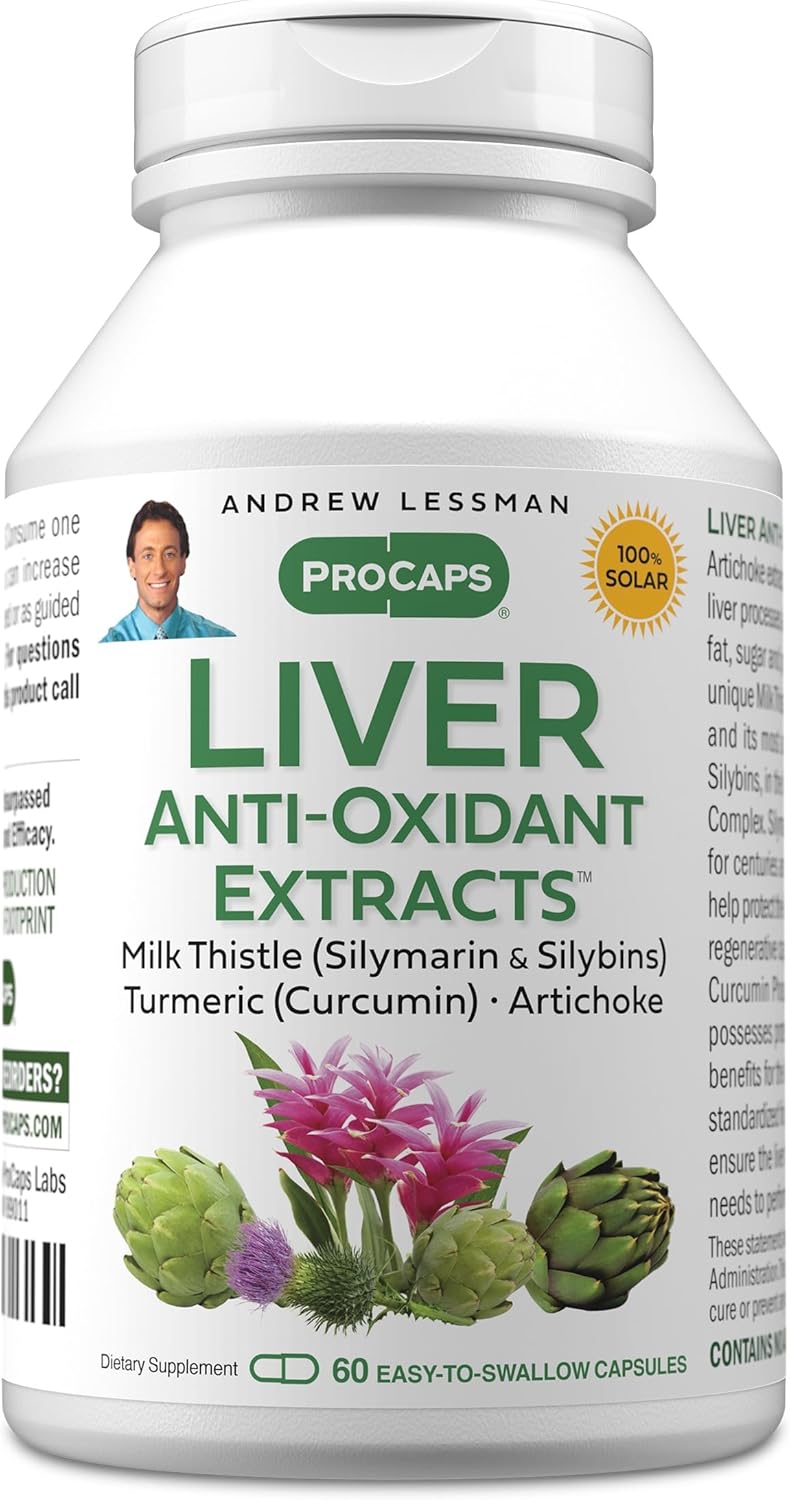 ANDREW LESSMAN Liver Anti-Oxidant Extracts 60 Capsules - Supports The Hard-Working Tissues of The Liver, Promotes Optimum Liver Health and Function. Milk Thistle, Turmeric and Artichoke Extracts