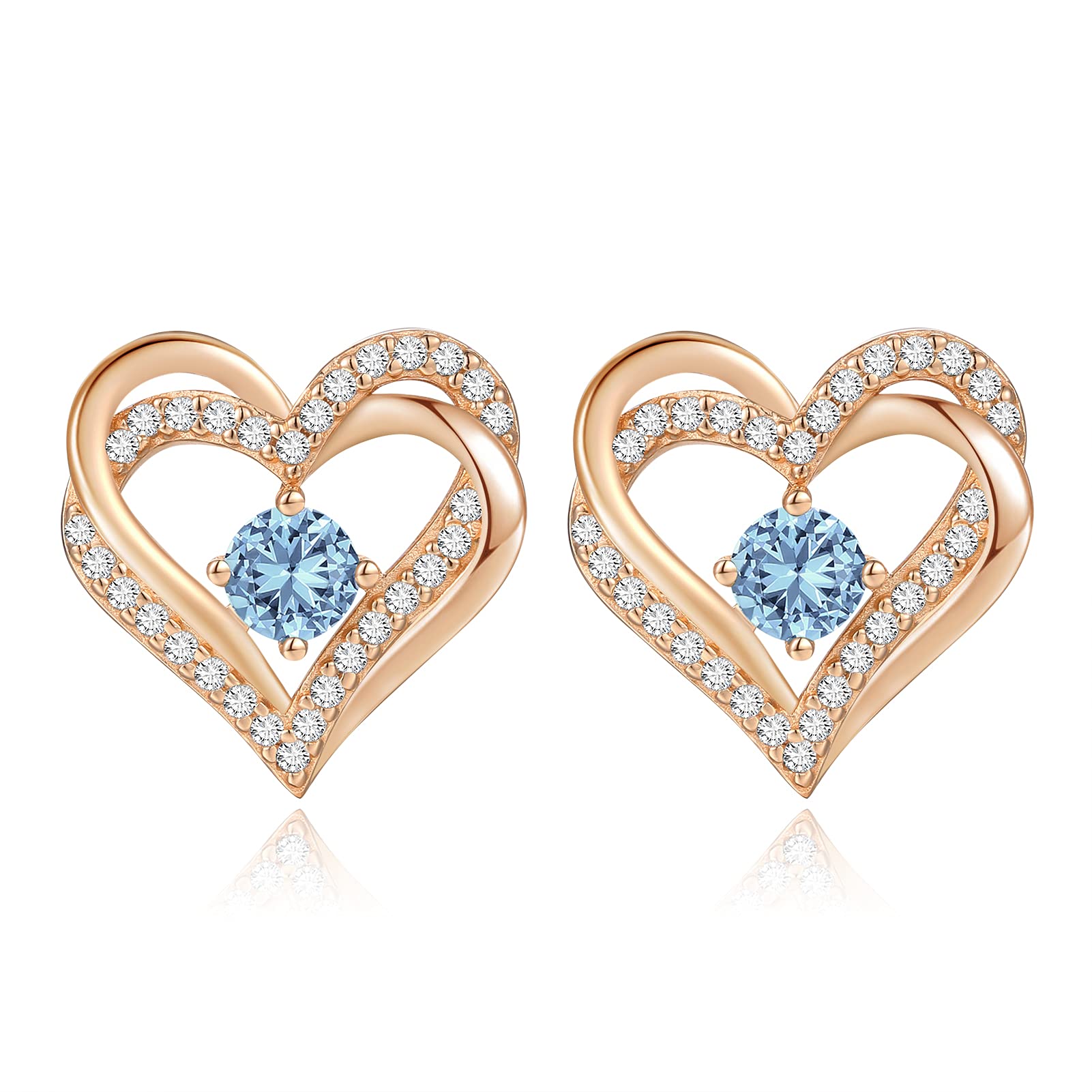 CDE Forever Love Heart Stud Earrings for Women, 925 Sterling Silver Birthstone Heart Stud Earrings Mother's Day Gift Anniversary Birthday Jewelry Gifts for Women Wife Her