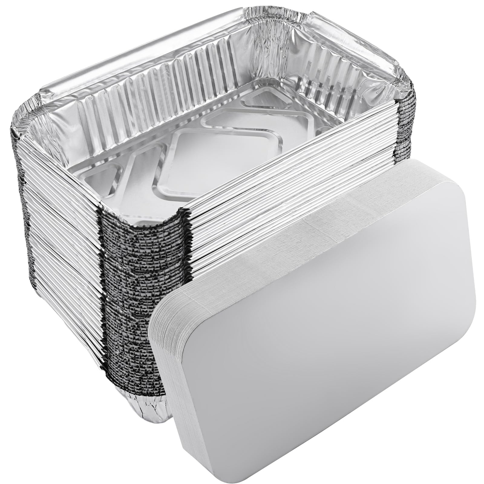 JMIATRY 100 vassoi in alluminio con coperchi, 21 x 14 x 5 cm, contenitori usa e getta con coperchio, 800 ml, vassoi da asporto per conservare alimenti, arrostire, cuocere, grigliare e congelare