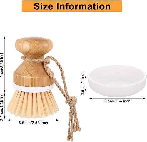 Miniatura 2 de Boao 3 piezas de bambú cepillo de limpieza de cocina de madera natural para limpiar platos, palma de bambú duradero, cepillo para el hogar y 1