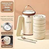 Vista 7 de Lonchera de acero inoxidable, caja bento aislada sellada de 3 niveles para mantener caliente para adultos, contenedor de alimentos térmico