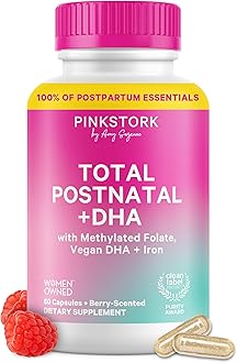 - Pink Stork Total Postnatal Vitamins for Women with Vegan DHA, Iron, Folate, and Vitamin B12, Postpartum Recovery Essentials, Daily Supplement for Breastfeeding Moms - 1 Month Supply
