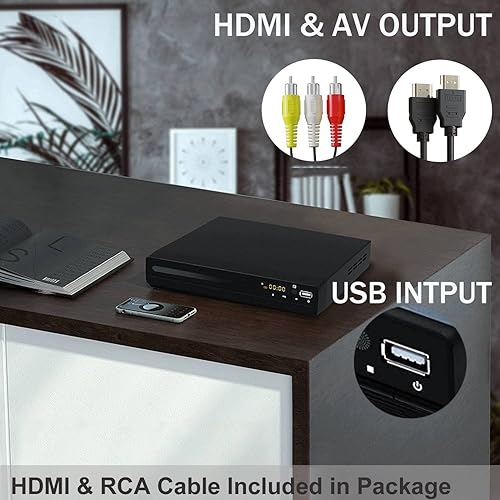 Miniatura 3 de Reproductor de DVD HD, Reproductores de CD para el hogar, reproductores de DVD para TV, cable HDMI y RCA incluido, conversión a HD 1080p, todas