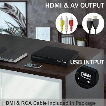 HD DVD Player, CD Players for Home, DVD Players for TV, HDMI and RCA Cable Included, Up-Convert to HD 1080p, All Region, Breakpoint Memory, Built-in PAL/NTSC, USB 2.0, Tojock