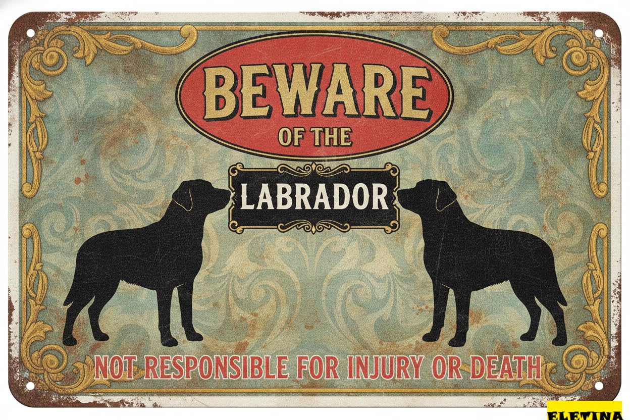 Tin Sign for Man Cave Beware Of The Dog Labrador Aluminum Metal Tin S Outdoor Yard Warning Fence Yard Home Kitchen Farm Garden Wall Decor 8x12 Inch Private Property Decorative