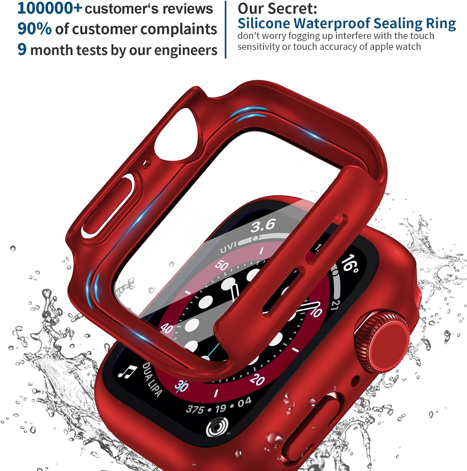 BELONGME [2 Pack] Compatible for Apple Watch Series 7 SE 6 5 4 Screen Protector Case 45mm 44mm 41mm 40mm, Waterproof Hard PC Full Protective Cover Bumper for iWatch Case Men Women (40mm Red).