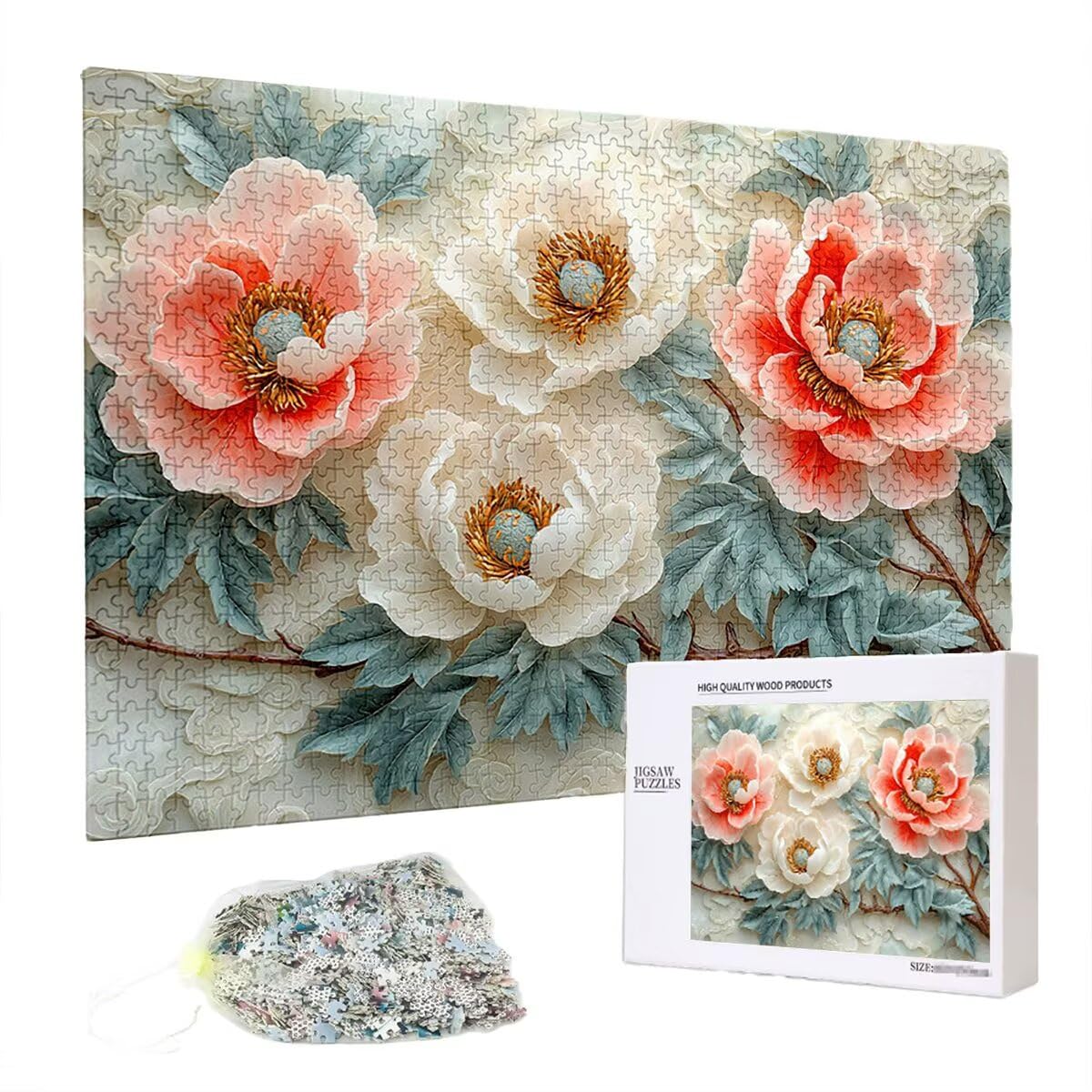 Puzzle 1500 elementów retro, puzzle 1500 elementów dla dorosłych, gra edukacyjna dla dorosłych, grube i wytrzymałe drewno, puzzle do dekoracji, prezent dla kobiet i mężczyzn, motyw: Kwiat P-35