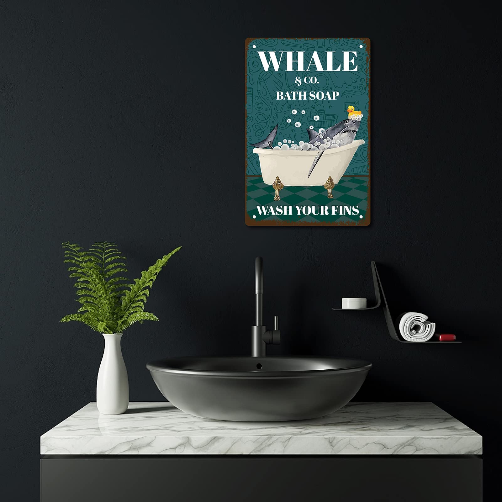 CREATCABIN Plaque en métal motif chats noirs avec citations rétro à suspendre pour salle de bain, maison, salon - 30,5 x 20,3 cm