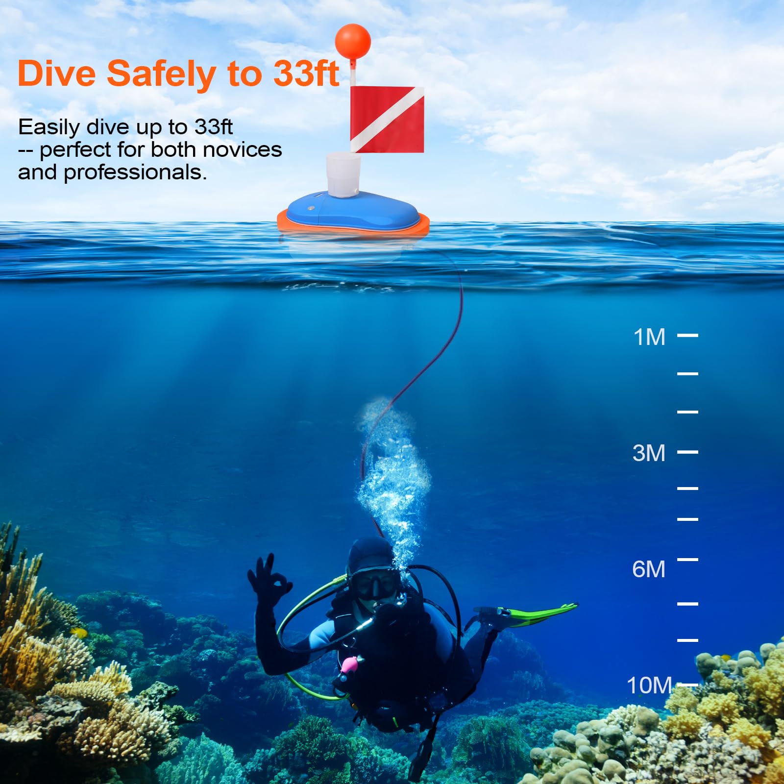 Sistema de buceo, ventilador de buceo, tanque de buceo con manguera de 33 pies, compresor de aire recargable, dispositivo de respiración subacuática, sistema de buceo de narguile para buceo