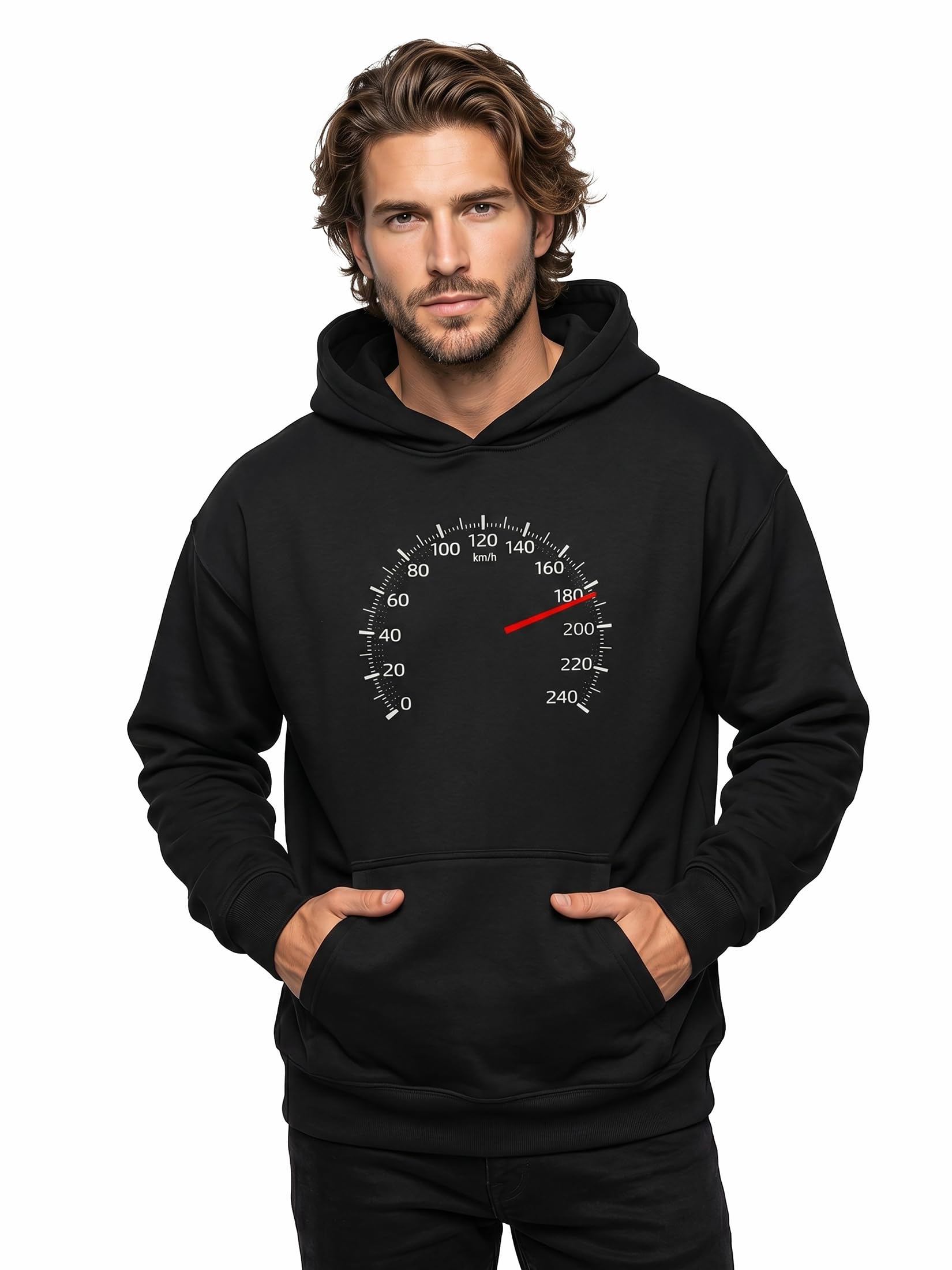 MAKAYA Felpa con Cappuccio Uomo con Motivo Tachimetro Hoodie Motorsport e Tuning Racing Moto Auto Streetwear
