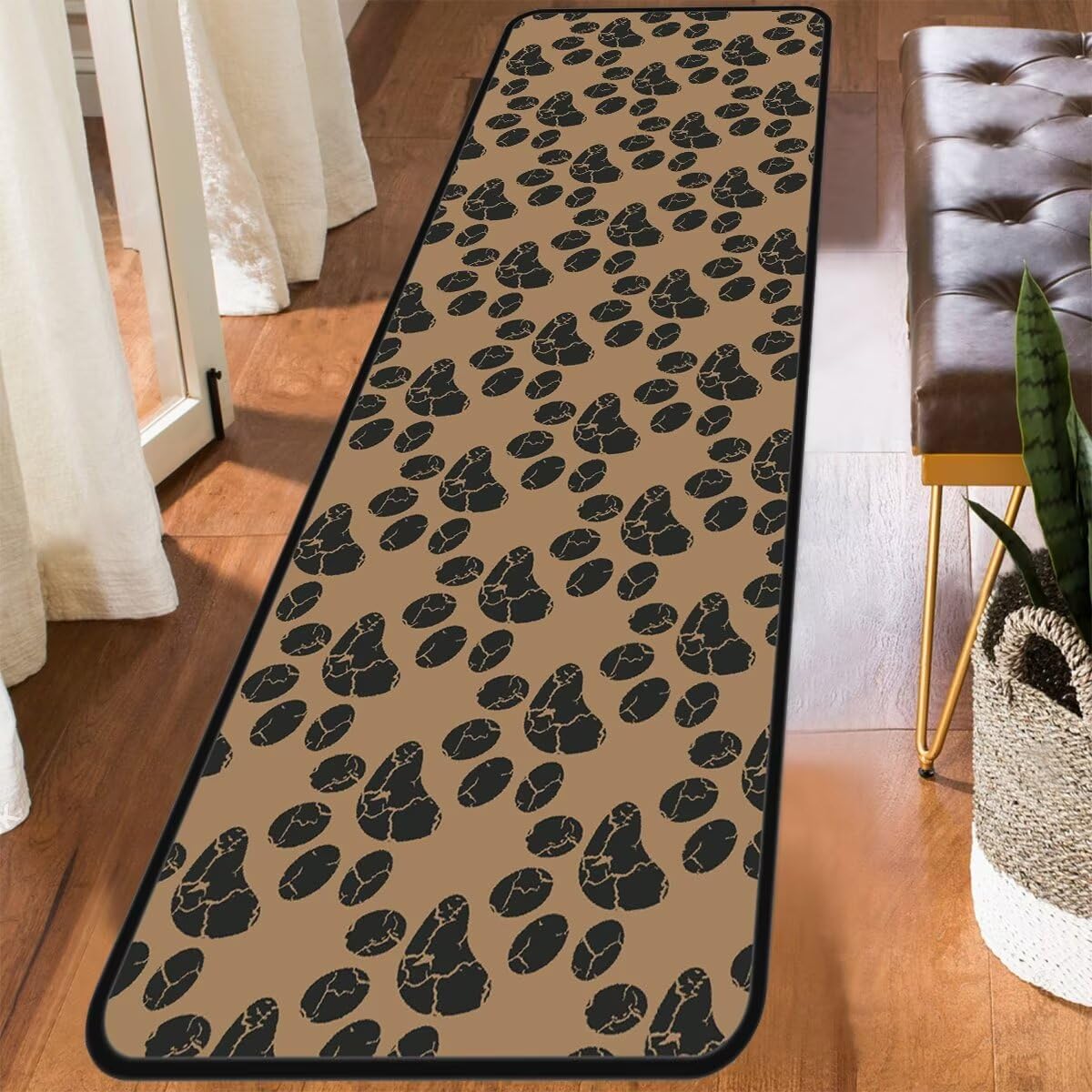 Cute Dog Paw Animal Print Kitchen Rugs Dog Theme Floor Runner 20X47inch Non Slip Laundry Room Mat Area Rugs Indoor Outdoor Runner Rug for Kitchen