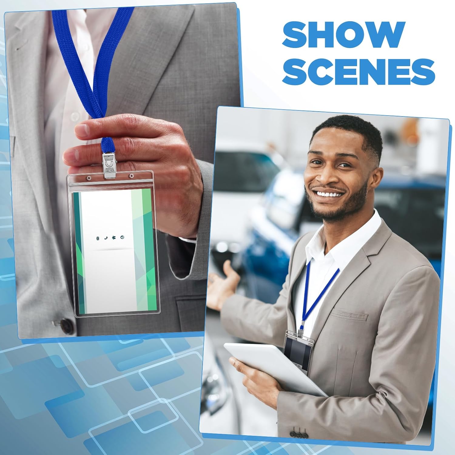 Thenshop 50 Pack Extra Large 4 x 8 Inch Plastic Badge Holder with Lanyard Bulk PVC Ticket Event Credential Protector Sleeves Clear Waterproof ID Card Holder for Sporting Events Concerts Office(Blue) - Image 5