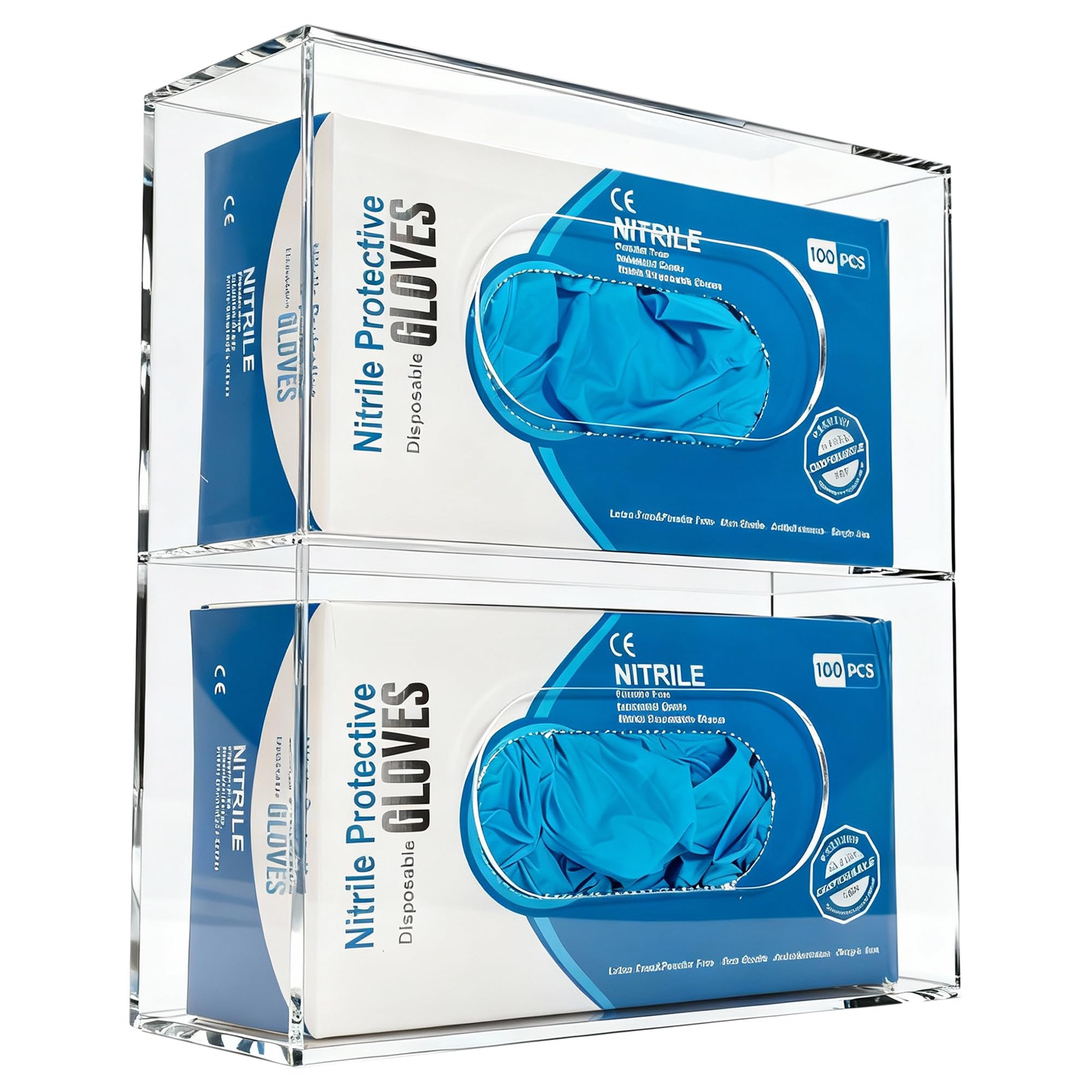 Distributeur mural de boîtes de gants en acrylique transparent – Support double chargement latéral pour gants jetables (latex, nitrile), fixation murale, BOX SEULEMENT