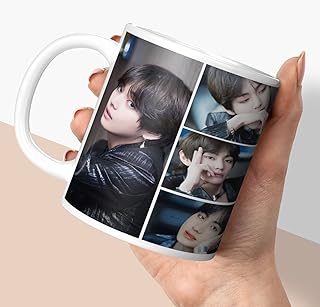 Ceramic BTS Printed Coffee Mug BTS Mug for Girls Boys Friends Birthday Gifts BTS Music Band V Suga J-Hope Jungkook Jin Jimin Rm, BTS Army Logo Print Tea Cups (350Ml) Btsallv 530
