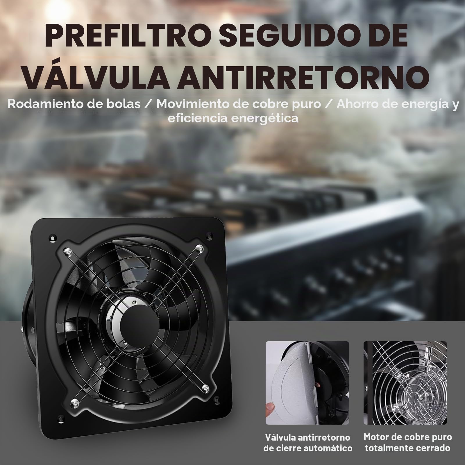 Ventilador extractor con interruptor: ventilador de baño de metal industrial, silencioso, 600 m³/h, 6 pulgadas, potente ventilador de pared, para cocina, baño y sótano, 160 mm