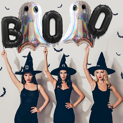 Miniatura 21 de Globos de aluminio de Halloween, juego de pancartas de globo negro para fiesta, kit de banderines de letras de Mylar de 16 pulgadas para decoración