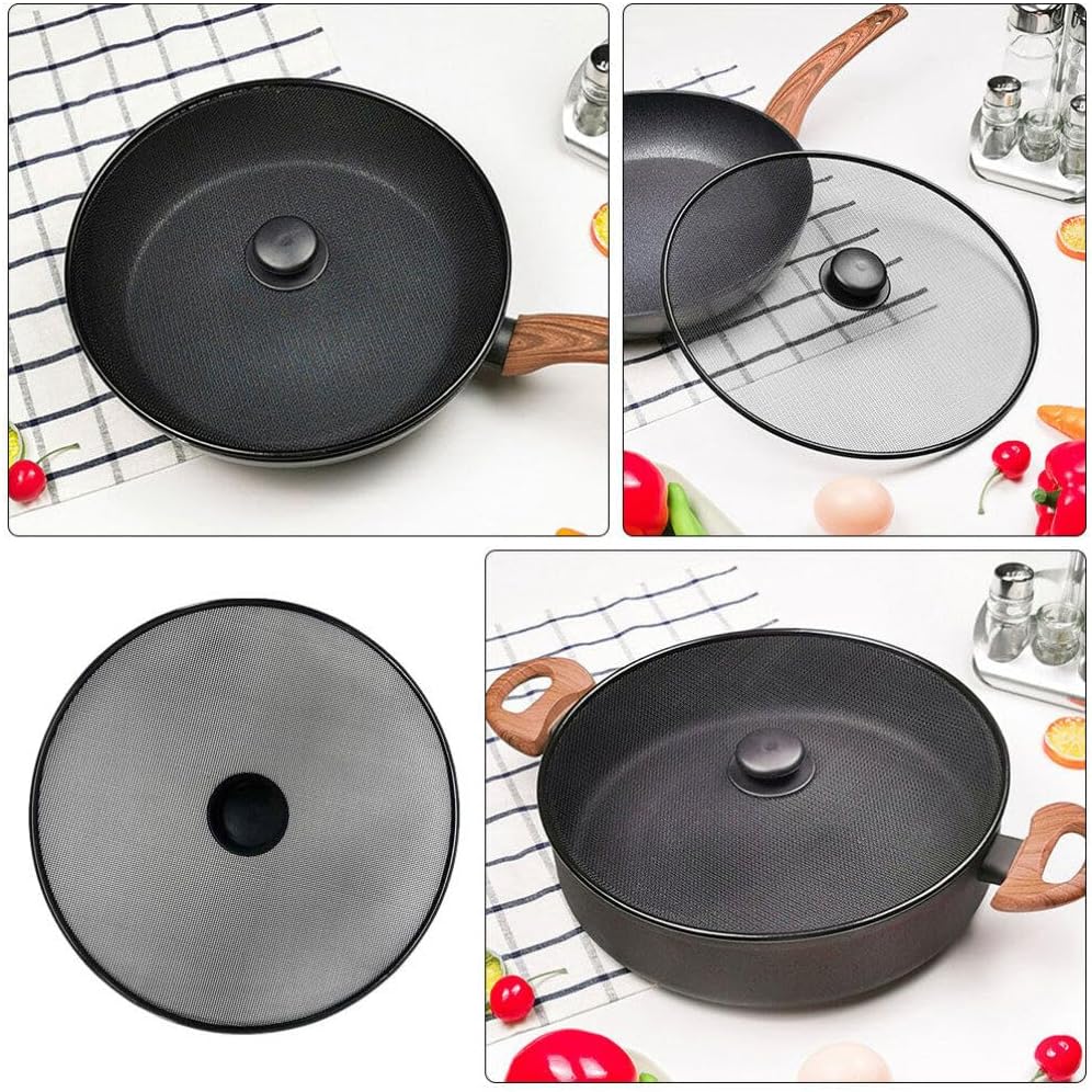 Kichvoe 9.84 Inch Mesh Splatter Screen Grease Splatter Guard for Frying Pan Skillet Oil Splash Protector with Handle for Cooking and Kitchen Safety