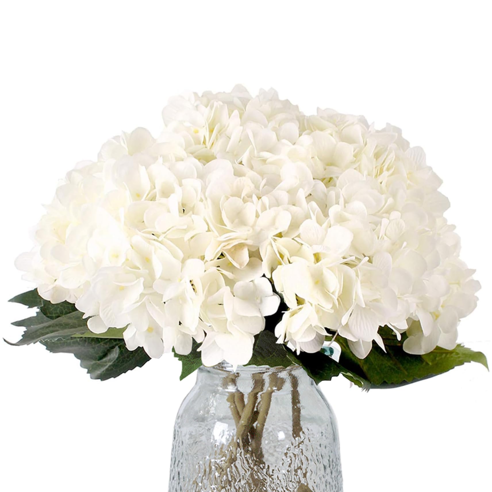CAKEEYUM Hydrangea Artificial Flowers 6PCS 18 Inch Silk Hydrangeas Lifelike Faux Flowers with Stems Bouquet for Home Table Centerpieces Wedding Party Decor White