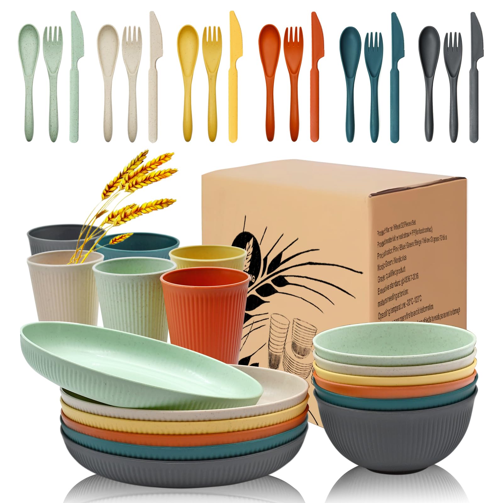 Straw Tableware Amazon.com: 36Pcs Wheat Straw Plates and Bowls Sets, Wheat Straw ...