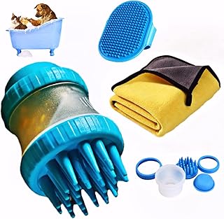 Dog Bath Brush Dog Grooming Brush Dog Shampoo Brush Pet Bath Grooming Massage Tools Rich in Foam, Removable and Washable,Comes With Pet Quick-Drying Towels.