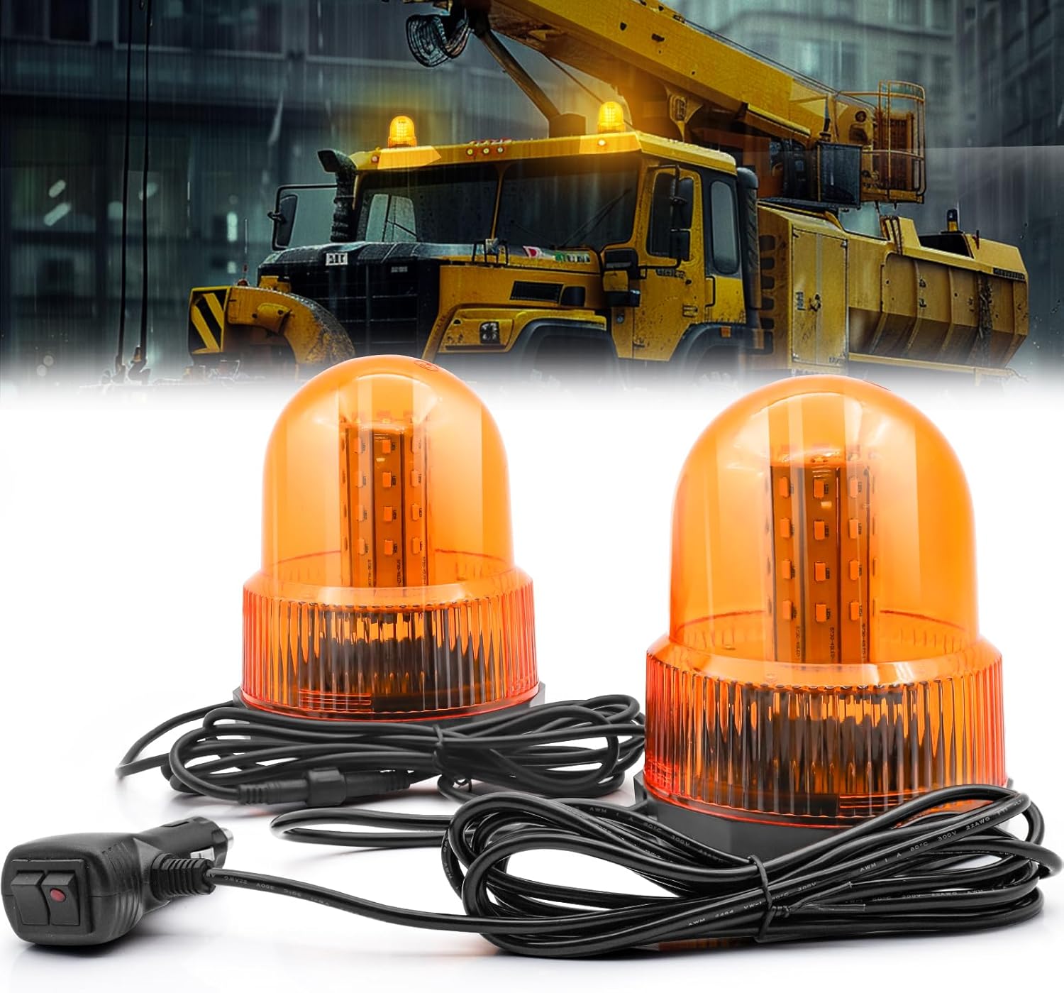 LED Emergency Strobe Light Amber Beacon Flashing Safety Warning Lights Pole Mount Hazard Lights for Truck Tractor Construction Vehicle.