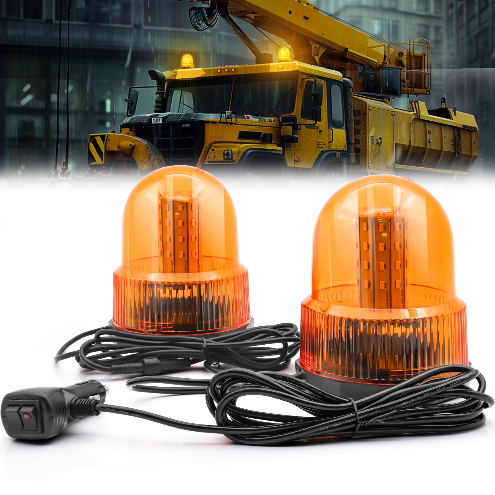 Luces de baliza ámbar 2 en 1, 12 V, 24 V, luz estroboscópica LED magnética, luz de advertencia giratoria con control de interruptor para camiones, tractores, vehículos de construcción, 4 modos