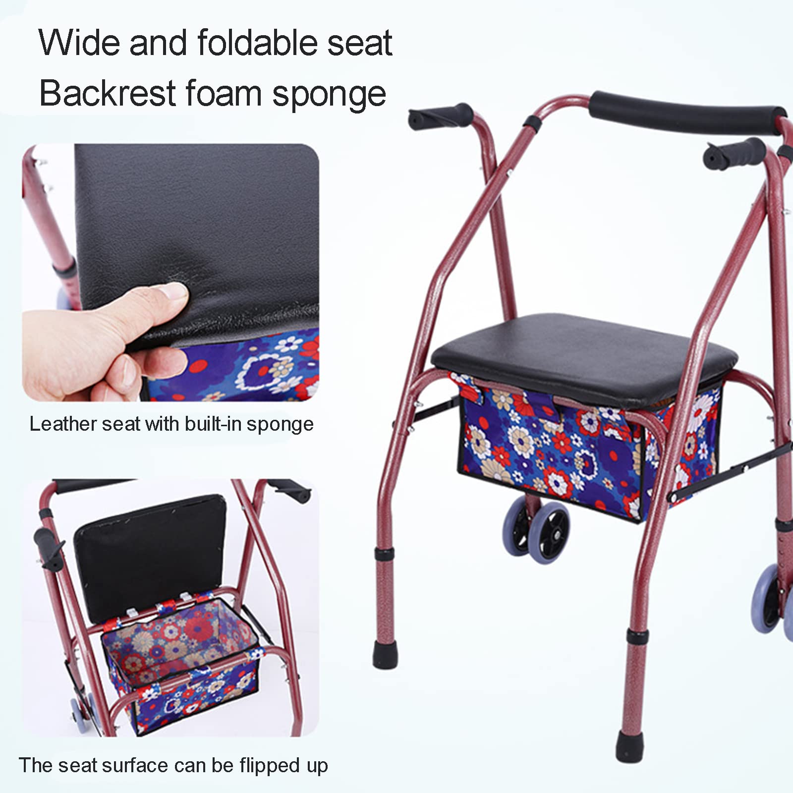 Chodziki Dla Seniorów Składany Chodzik Na Kółkach Rama Do Chodzenia Regulowana Wysokość Chodzik Z Siedziskiem I Torbą Bezpieczne Mobilne Wspomagane Chodziki,B,doublewheel