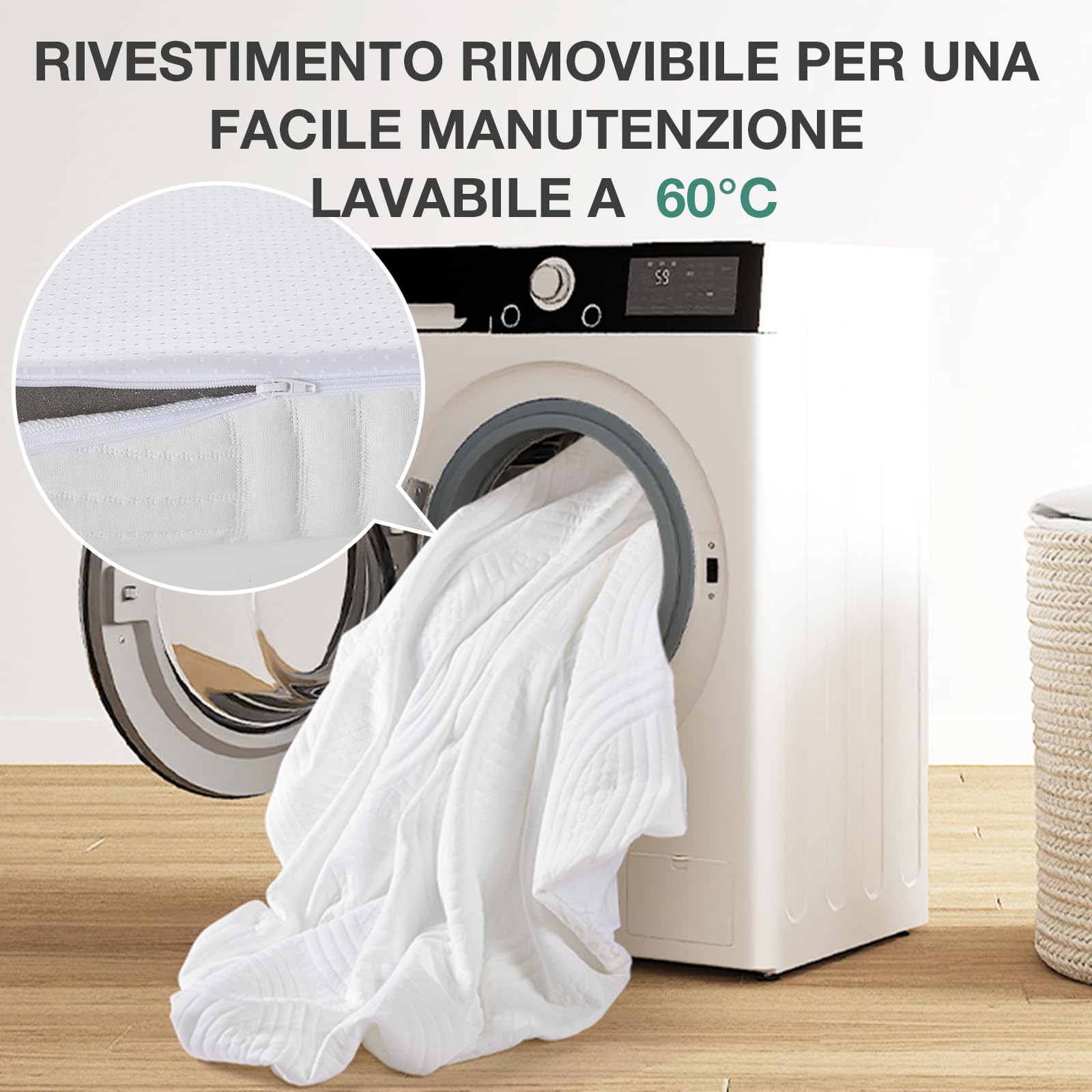 Novilla Materasso Topper 160x190 Altezza 5 cm, Coprimaterasso in Schiuma di Fibra, Topper Matrimoniale Assorbente e Traspirante con 4 Angoli Dotato di Cinghie Elastiche